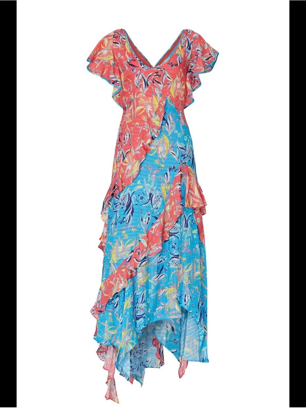 Tanya Taylor Floral Ruffle Maxi Dress Size 14 Tall